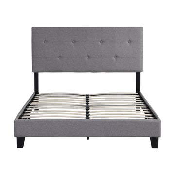 Full Size Upholstered Platform Bed Frame With Modern Button Tufted Linen Fabric Headboard, No Box Spring Needed, Wood Slat Support, Easy Assembly, Grey Gray Linen
