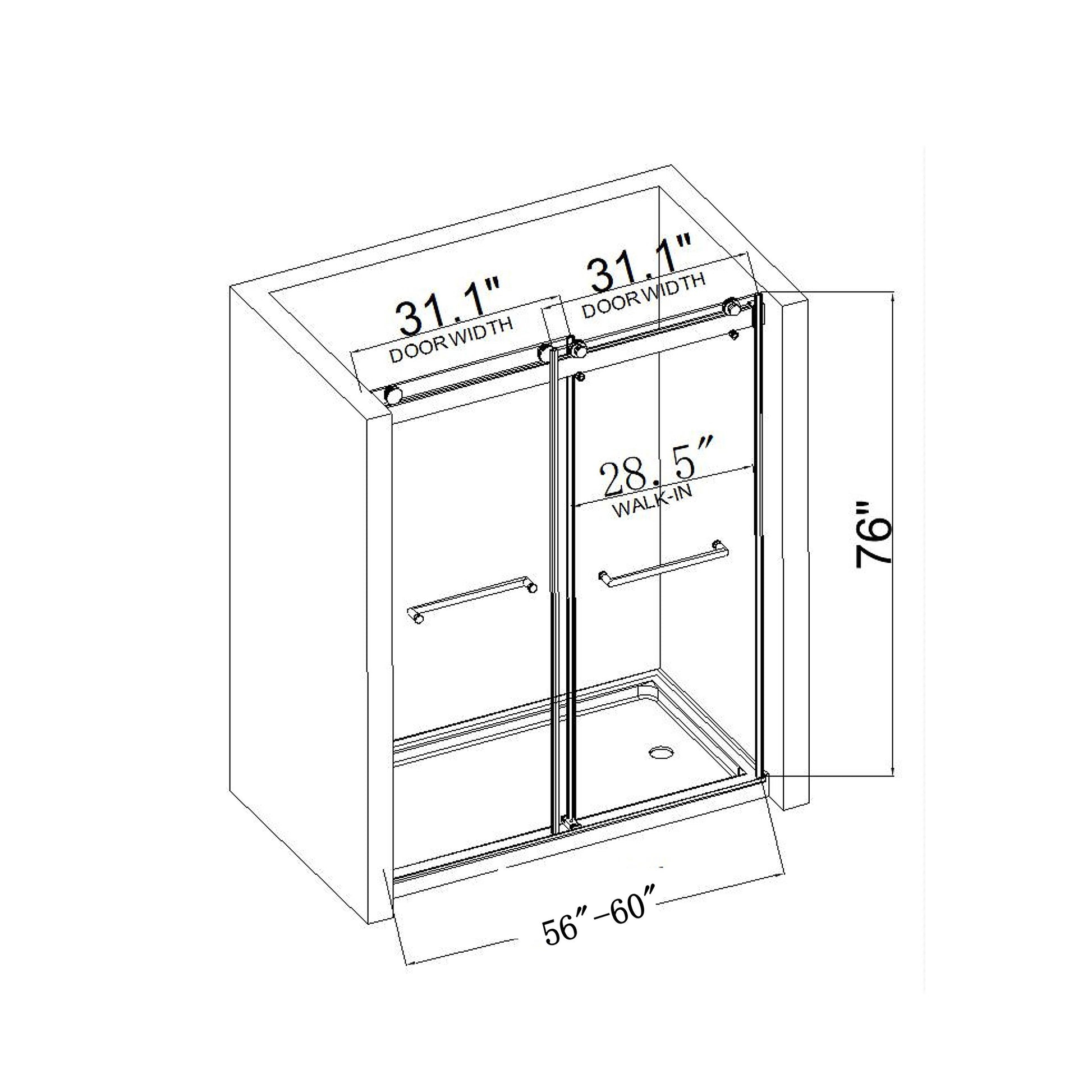 60*76" Double Sliding Frameless Shower Door Brushed Nickel With Buffer Brushed Nickel Glass