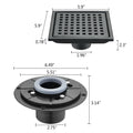6 Inch Square Shower Floor Drain Matte Black Stainless Steel