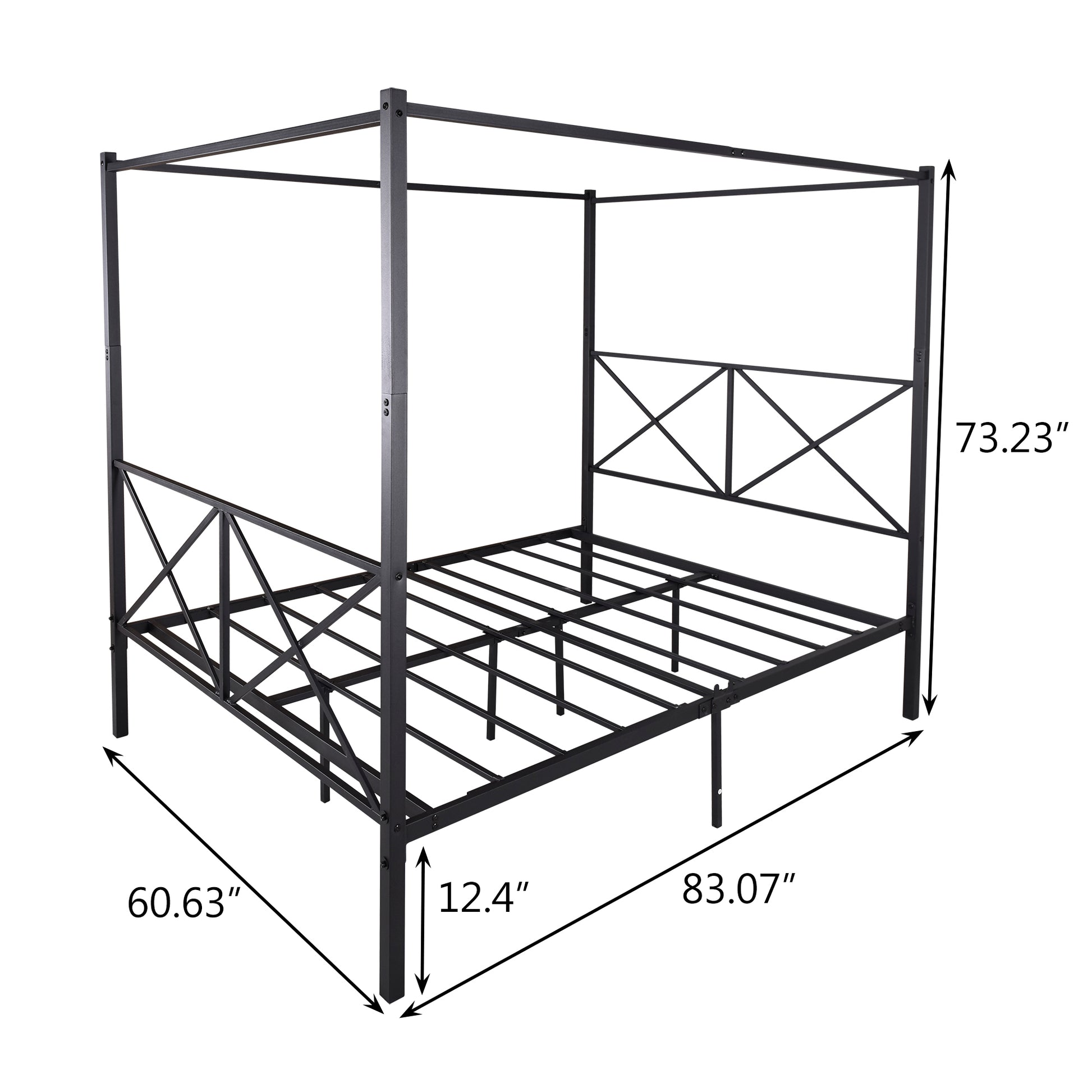 Metal Canopy Bed Frame, Platform Bed Frame Queen With X Shaped Frame Queen Black Box Spring Not Required Queen Black Metal Bedroom Bed Frame Metal