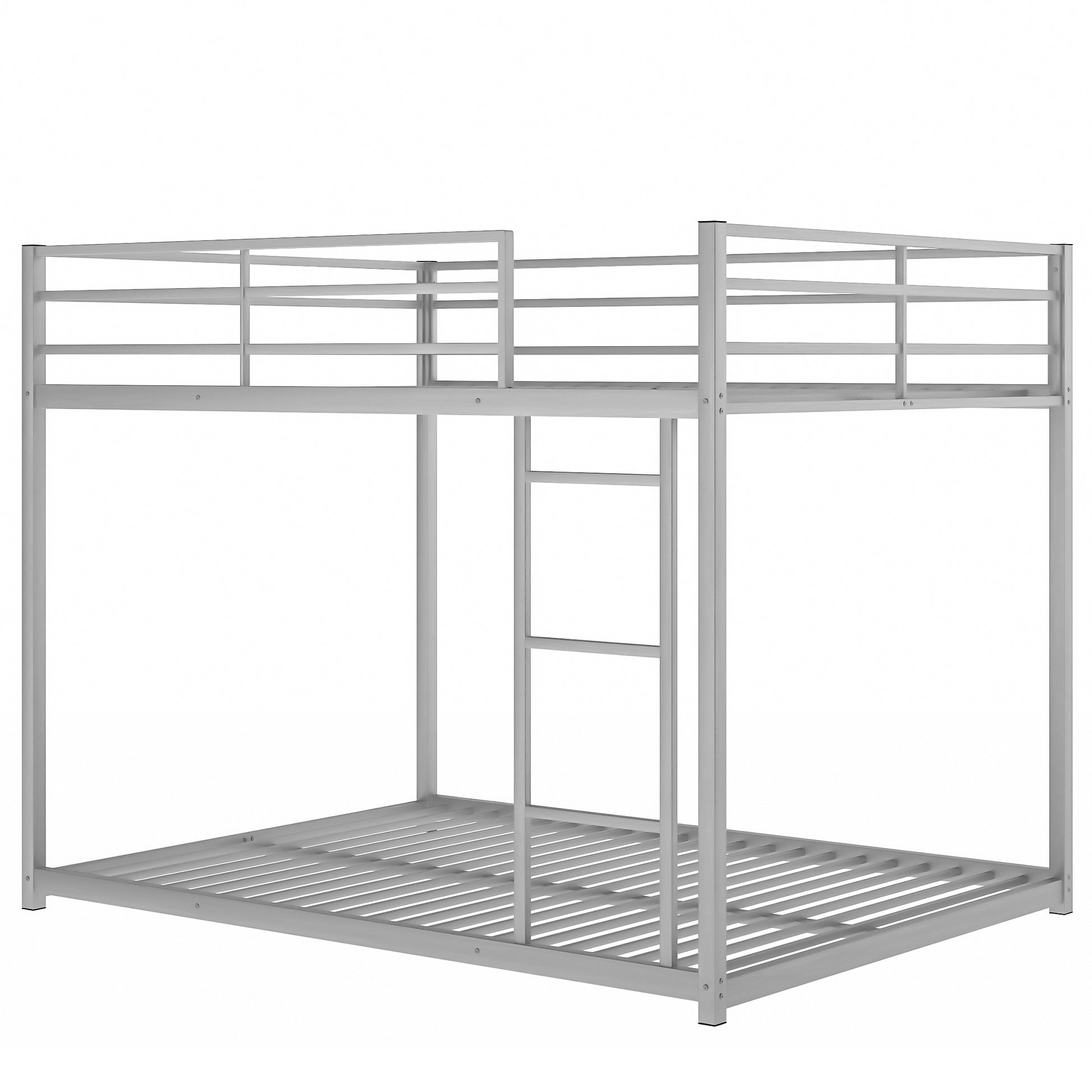 Full Over Full Metal Bunk Bed, Low Bunk Bed With Ladder, Silver Old Sku:Mf197034Aan Silver Metal