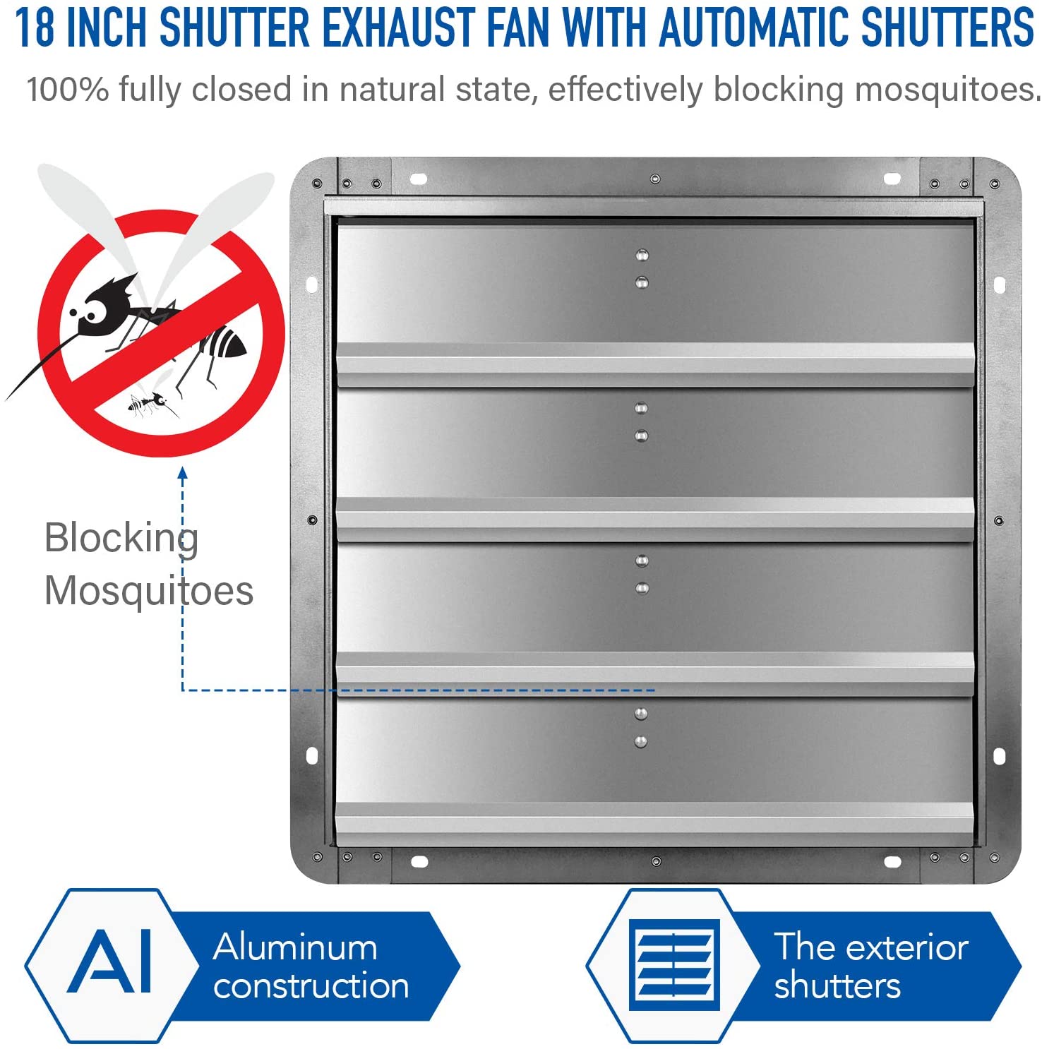 Ipower 18 Inch Shutter Exhaust Fan Aluminum,High Speed 1450 Rpm, 2000 Cfm, 1 Pack, Silver Silver Aluminium