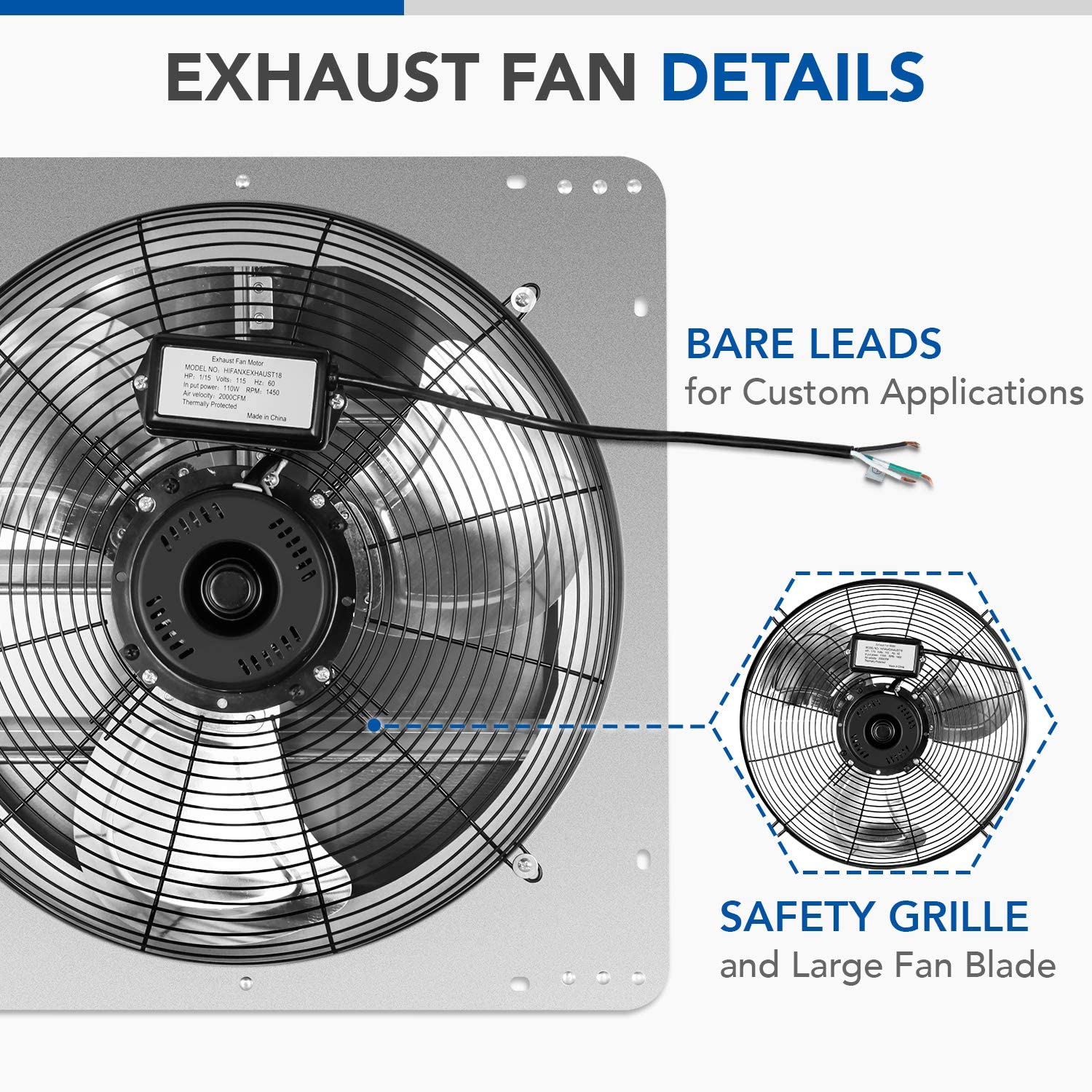 Ipower 18 Inch Shutter Exhaust Fan Aluminum,High Speed 1450 Rpm, 2000 Cfm, 1 Pack, Silver Silver Aluminium
