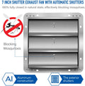 Ipower 7 Inch Shutter Exhaust Fan Aluminum,High Speed,2 Pack, Silver Silver Aluminium