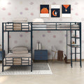 L Shaped Twin Over Twin Bunk Bed With Twin Size Loft Bed With Desk And Shelf ,Brown Brown Steel