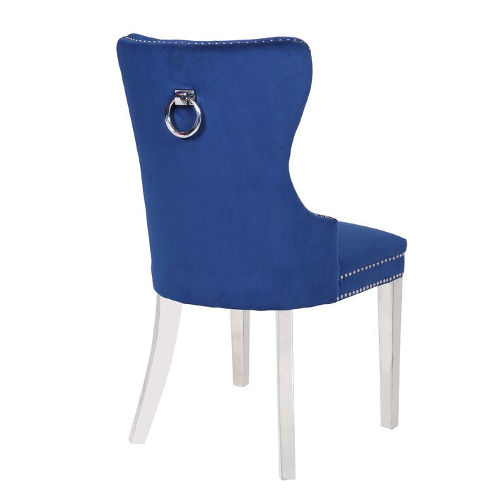 Erica 2 Piece Stainless Steel Legs Chair Finish With Velvet Fabric In Blue Acacia Wood Navy Primary Living Space Transitional Accent Chairs Tufted Back Solid Wood Mdf Stainless Steel