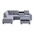 Orisfur. Modern Sectional Sofa With Reversible Chaise, L Shaped Couch Set With Storage Ottoman And Two Cup Holders For Living Room Gray Foam Velvet
