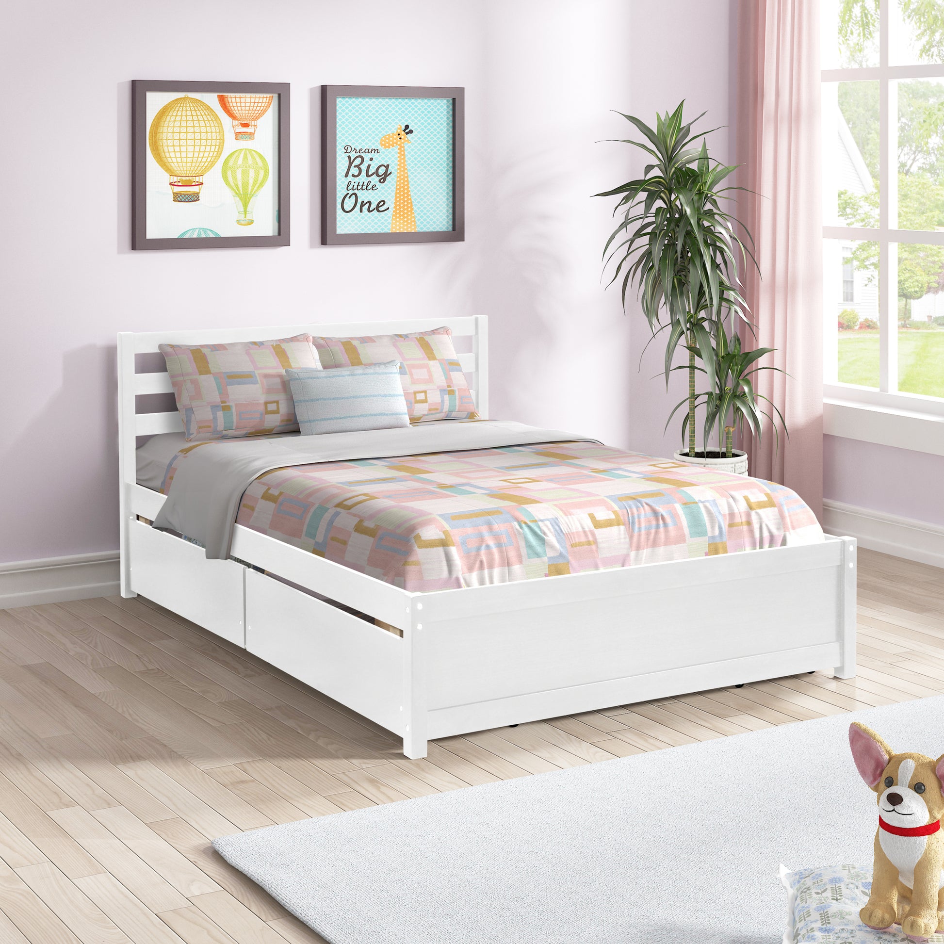 Full Size Wood Platform Bed Frame With 4 Storage Drawers And Headboard Of White Color For All Ages White Solid Wood