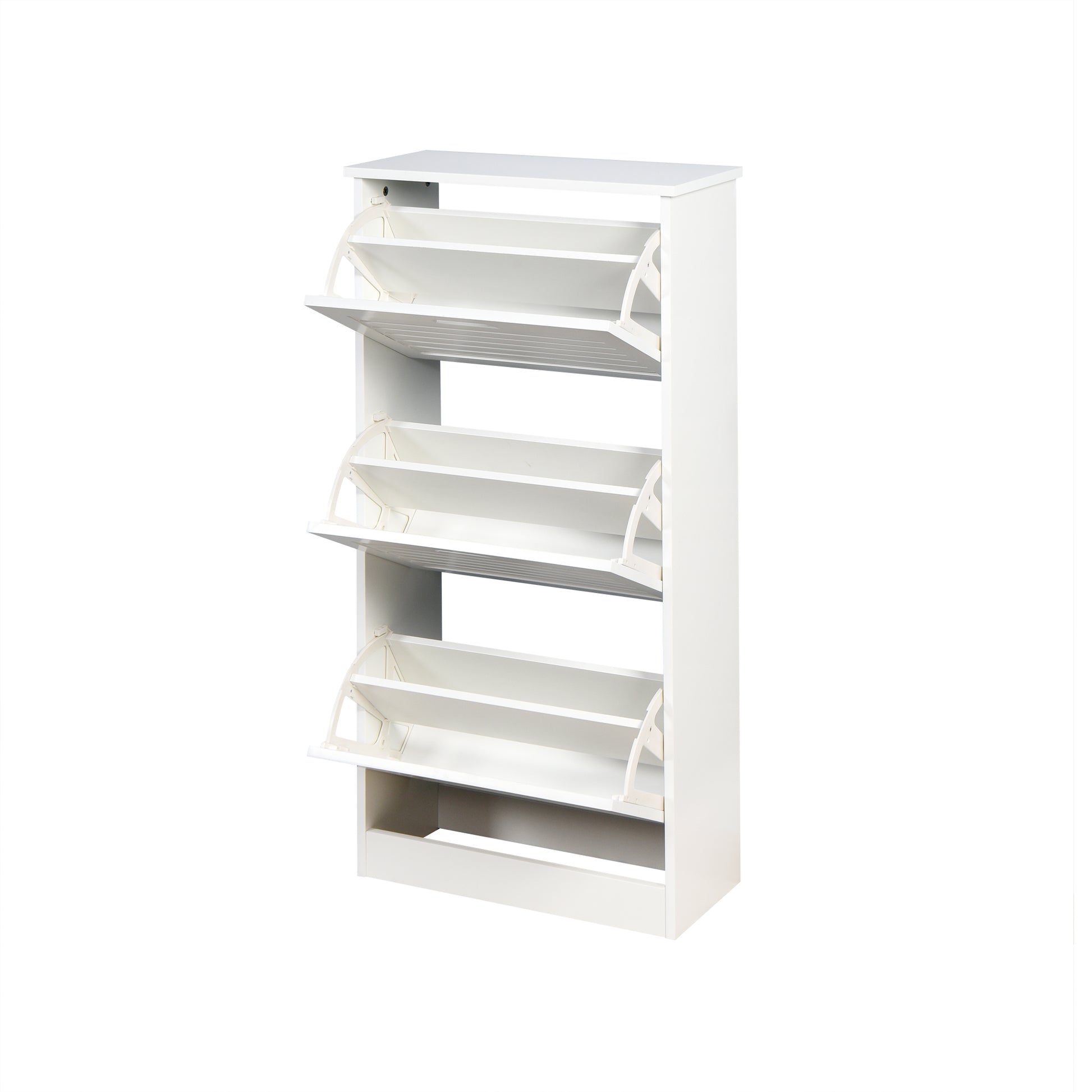 Wooden Shoe Cabinet For Entryway, White Shoe Storage Cabinet With 3 Flip Doors 20.94X9.45X43.11 Inch White Mdf