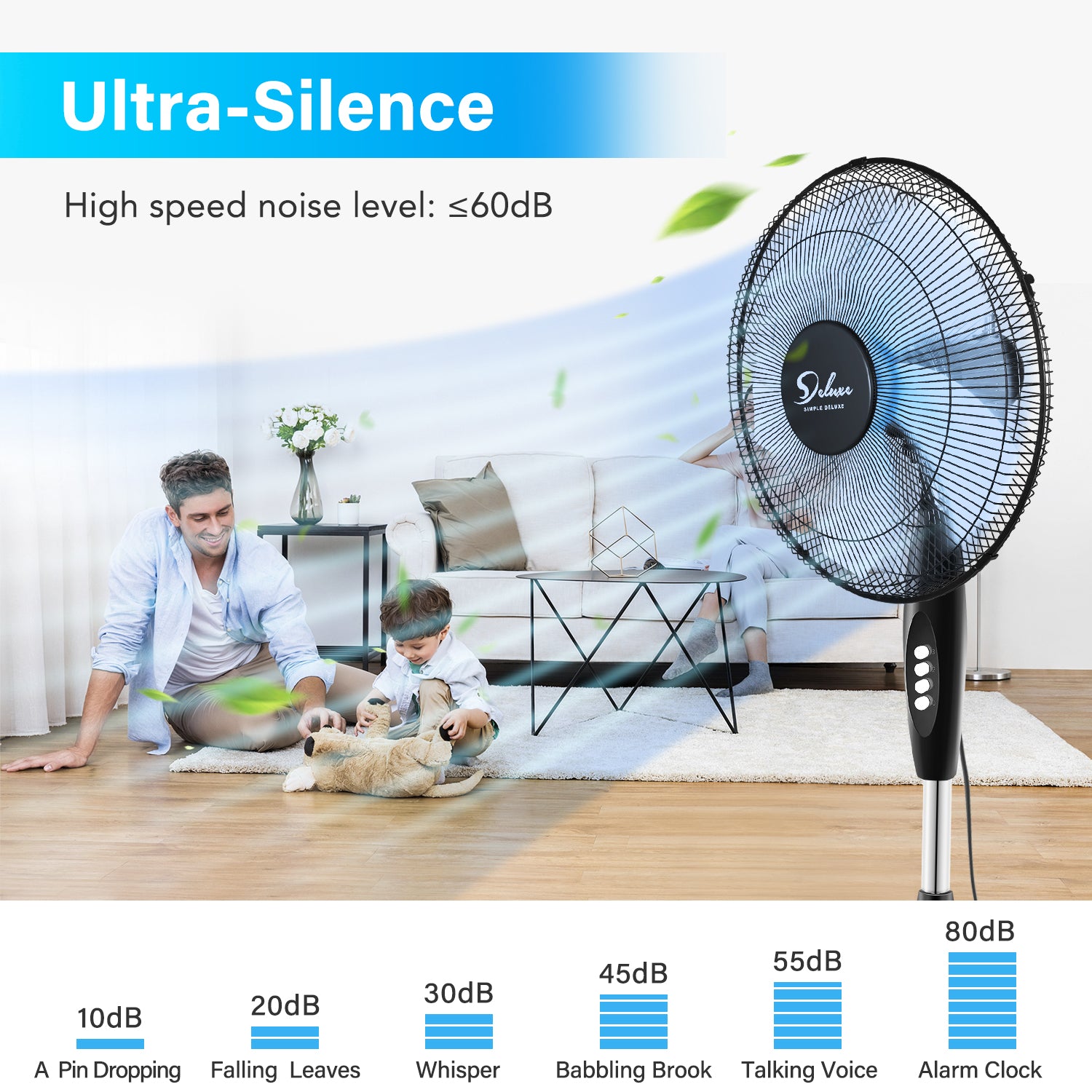 Simple Deluxe Oscillating 16 3 Adjustable Speed Pedestal Stand Fan For Indoor, Bedroom, Living Room, Home Office & College Dorm Use, 16 Inch, Black Black Metal