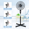 Simple Deluxe Oscillating 16 3 Adjustable Speed Pedestal Stand Fan For Indoor, Bedroom, Living Room, Home Office & College Dorm Use, 16 Inch, Black Black Metal
