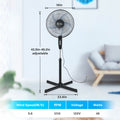 Simple Deluxe Oscillating 16 3 Adjustable Speed Pedestal Stand Fan For Indoor, Bedroom, Living Room, Home Office & College Dorm Use, 16 Inch, Black Black Metal