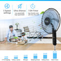 Simple Deluxe Oscillating 16 Adjustable 3 Speed Pedestal Stand Fan With Remote Control For Indoor, Bedroom, Living Room, Home Office & College Dorm Use Black Plastic