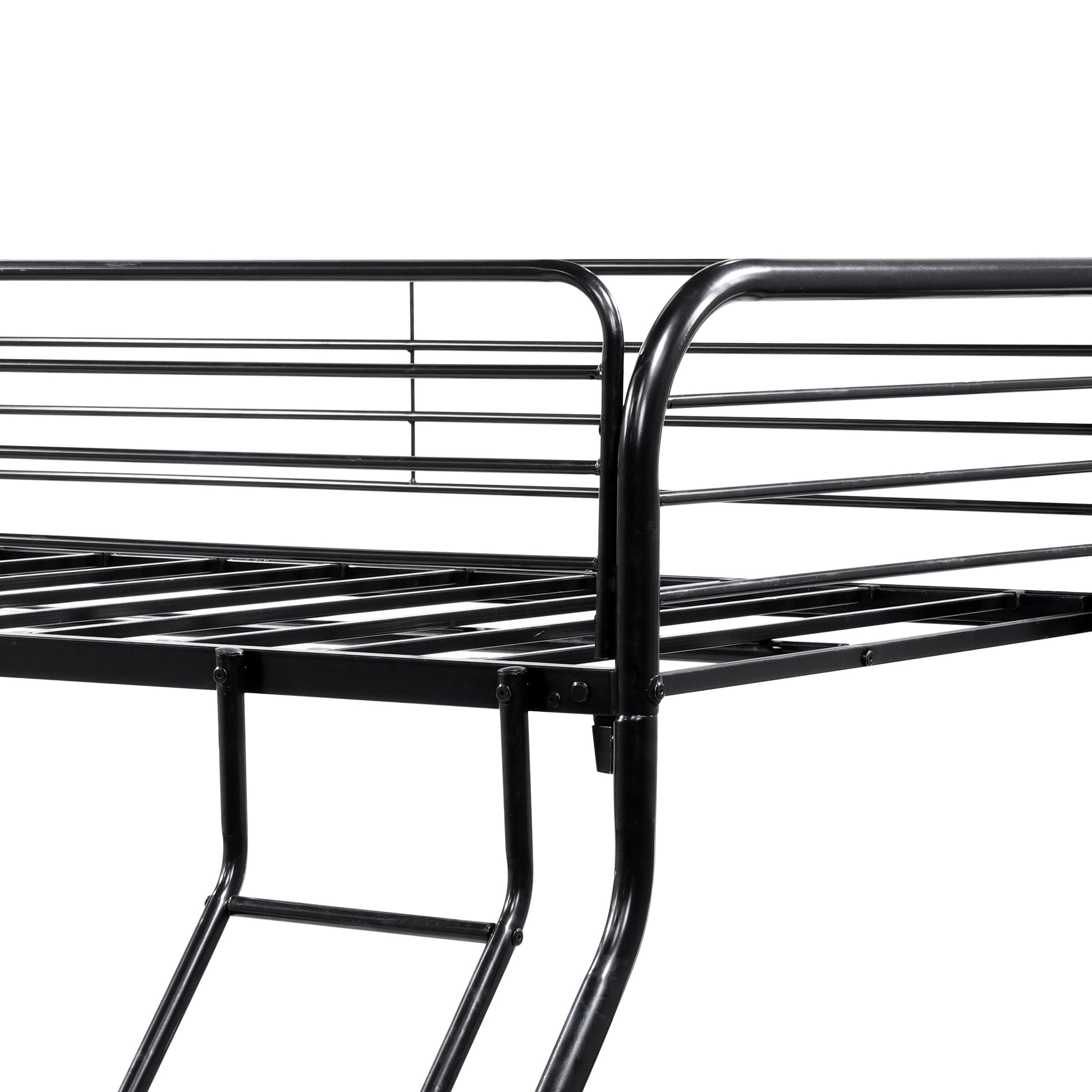 Heavy Duty Twin Over Full Metal Bunk Bed, Easy Assembly With Enhanced Upper Level Guardrail, Black Box Spring Not Required Twin Black Metal Bedroom Bunk Metal