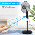 Simple Deluxe Oscillating 16 Adjustable 3 Speed Pedestal Stand Fan With Remote Control For Indoor, Bedroom, Living Room, Home Office & College Dorm Use Black Plastic