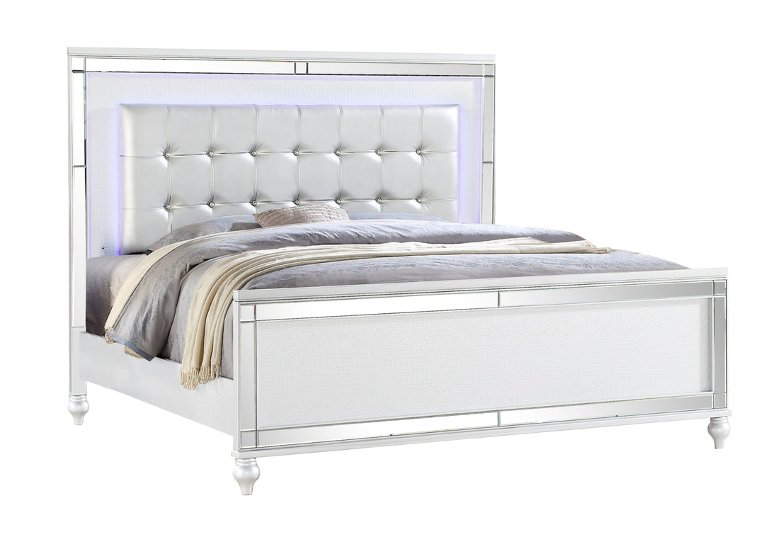Sterling King 4 Pc Led Bedroom Set Made With Wood In White Color King White Wood 4 Piece Set Bedroom Bed Included,Dresser Included,Mirror Included,Nightstand Included Contemporary,Modern Wood