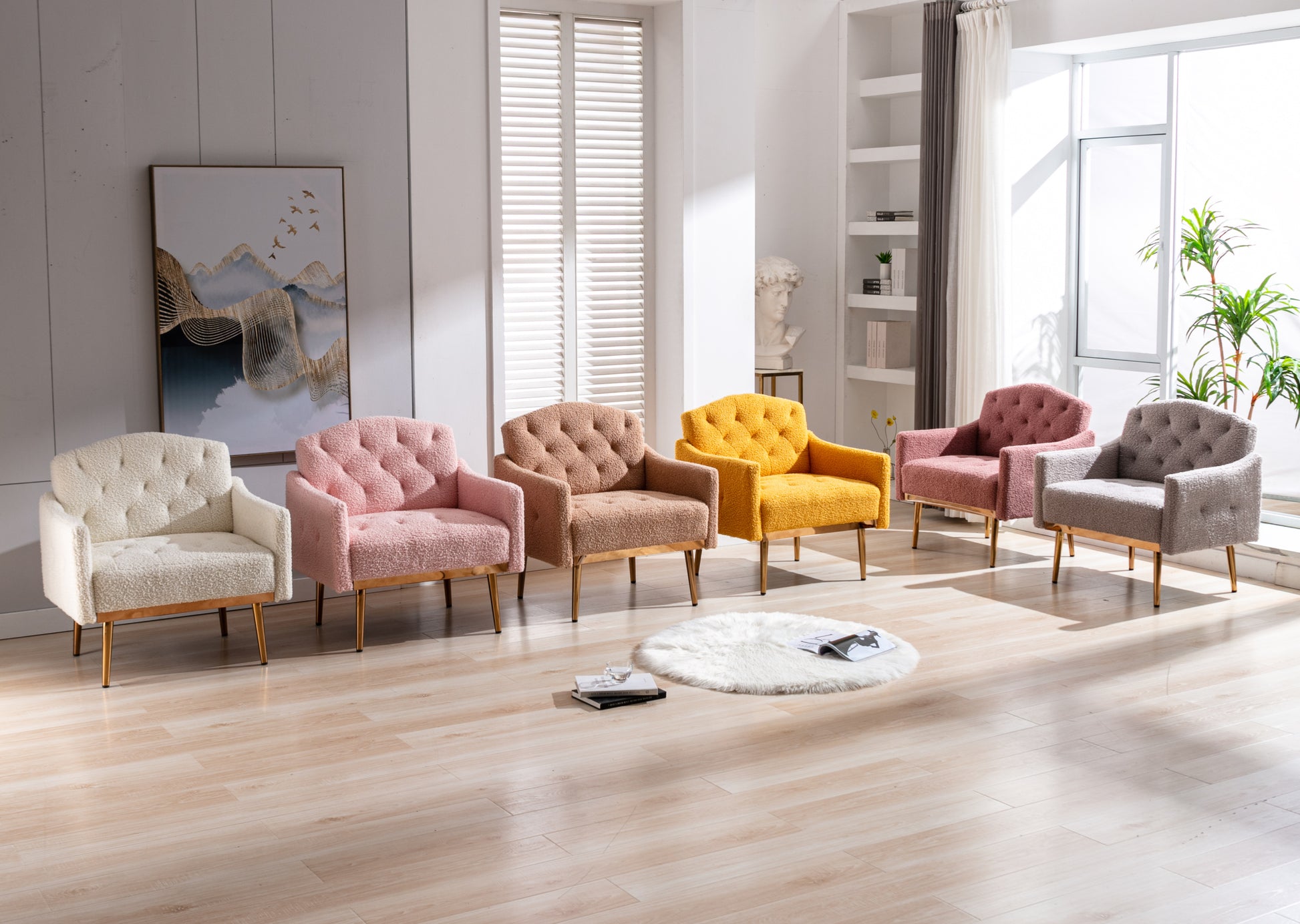 Coolmore Modern Accent Chair With Arms, Tufted Decorative Fabric Armchair With Gold Metal Legs, Upholstered Reading Chair For Living Room Bedroom Office White Teddy White Teddy Foam Metal