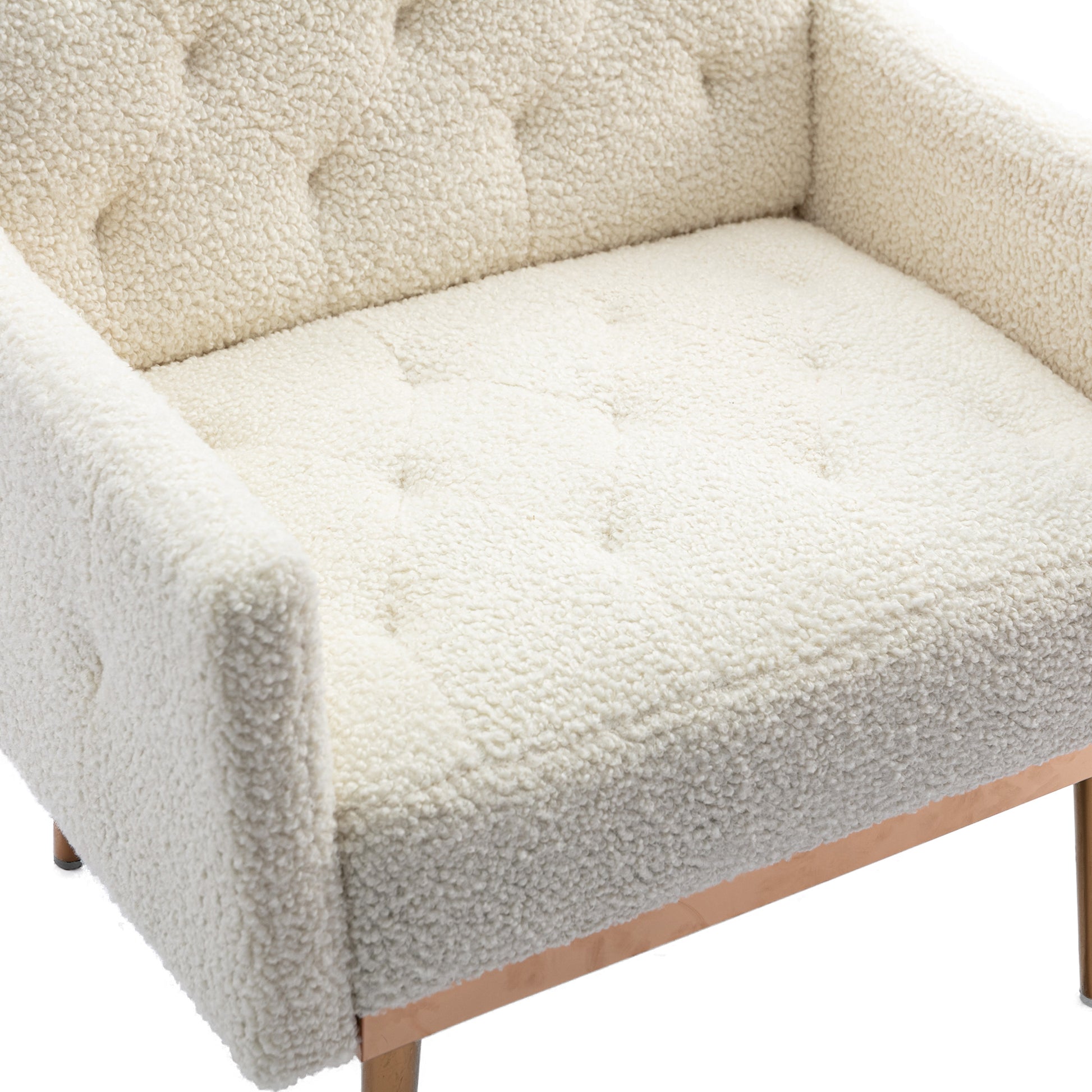 Coolmore Modern Accent Chair With Arms, Tufted Decorative Fabric Armchair With Gold Metal Legs, Upholstered Reading Chair For Living Room Bedroom Office White Teddy White Teddy Foam Metal