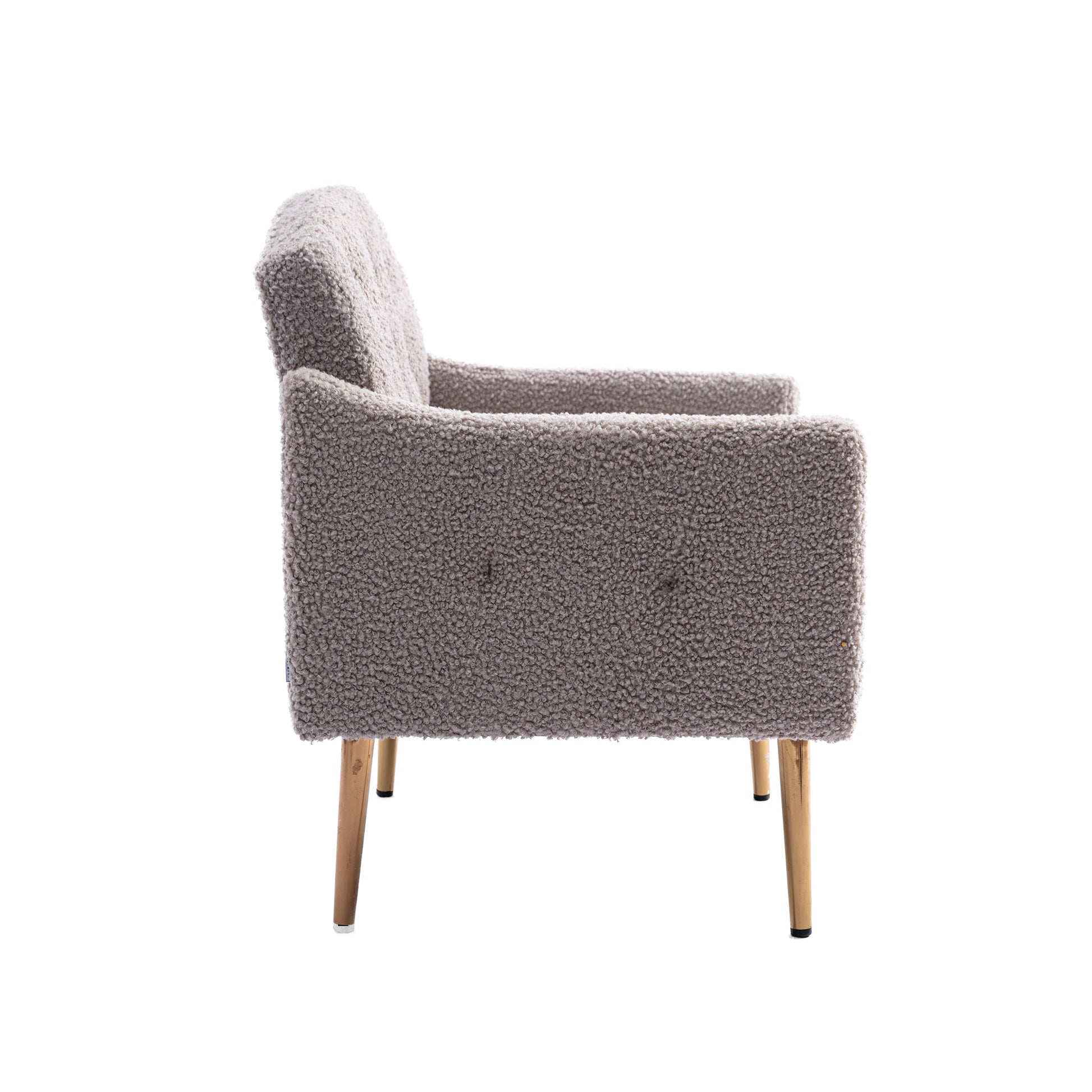 Coolmore Modern Accent Chair With Arms, Tufted Decorative Fabric Armchair With Gold Metal Legs, Upholstered Reading Chair For Living Room Bedroom Office Grey Teddy Grey Teddy Foam Metal