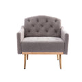 Coolmore Modern Accent Chair With Arms, Tufted Decorative Fabric Armchair With Gold Metal Legs, Upholstered Reading Chair For Living Room Bedroom Office Grey Teddy Grey Teddy Foam Metal