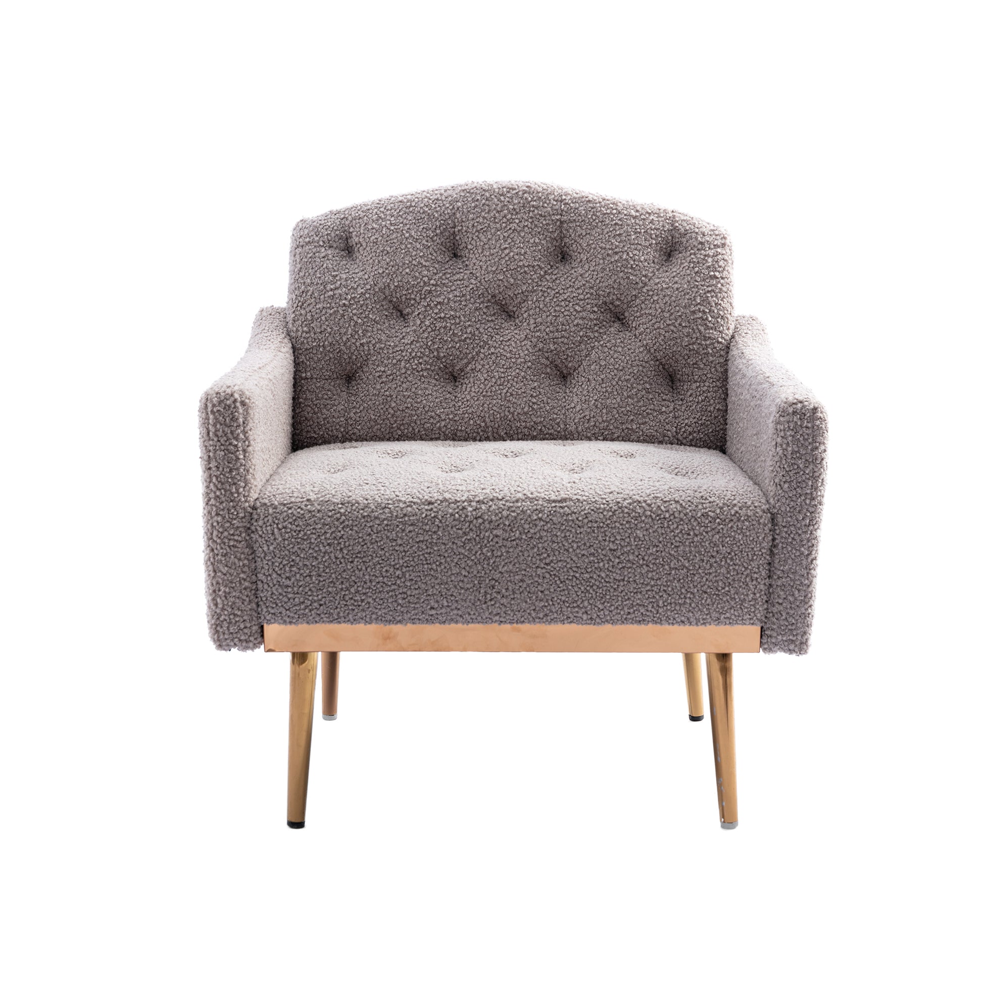 Coolmore Modern Accent Chair With Arms, Tufted Decorative Fabric Armchair With Gold Metal Legs, Upholstered Reading Chair For Living Room Bedroom Office Grey Teddy Grey Teddy Foam Metal