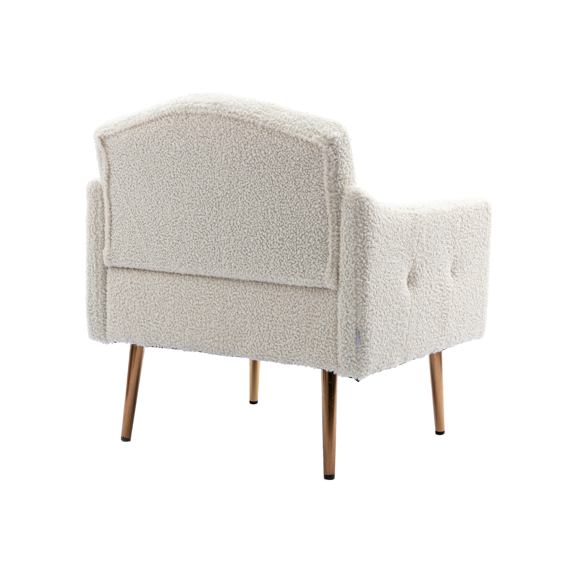 Coolmore Modern Accent Chair With Arms, Tufted Decorative Fabric Armchair With Gold Metal Legs, Upholstered Reading Chair For Living Room Bedroom Office White Teddy White Teddy Foam Metal
