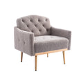 Coolmore Modern Accent Chair With Arms, Tufted Decorative Fabric Armchair With Gold Metal Legs, Upholstered Reading Chair For Living Room Bedroom Office Grey Teddy Grey Teddy Foam Metal