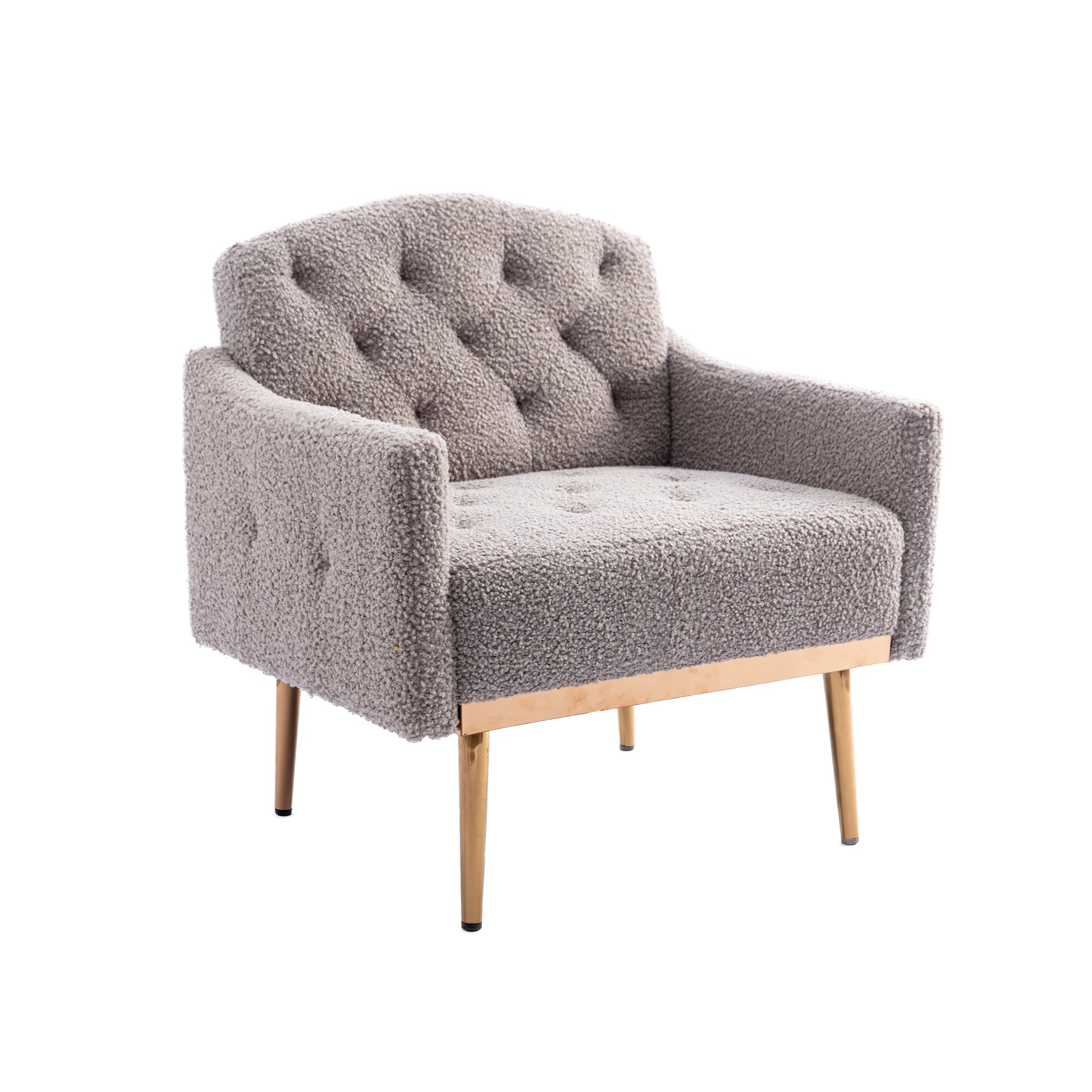 Coolmore Modern Accent Chair With Arms, Tufted Decorative Fabric Armchair With Gold Metal Legs, Upholstered Reading Chair For Living Room Bedroom Office Grey Teddy Grey Teddy Foam Metal