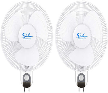 Simple Deluxe Adjustable Tilt, Quiet Operation Household Wall Mount Fans Oscillating, 2 Pack, White White Metal