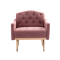 Coolmore Modern Accent Chair With Arms, Tufted Decorative Fabric Armchair With Gold Metal Legs, Upholstered Reading Chair For Living Room Bedroom Office Brush Pink Teddy Brush Pink Teddy Foam Metal