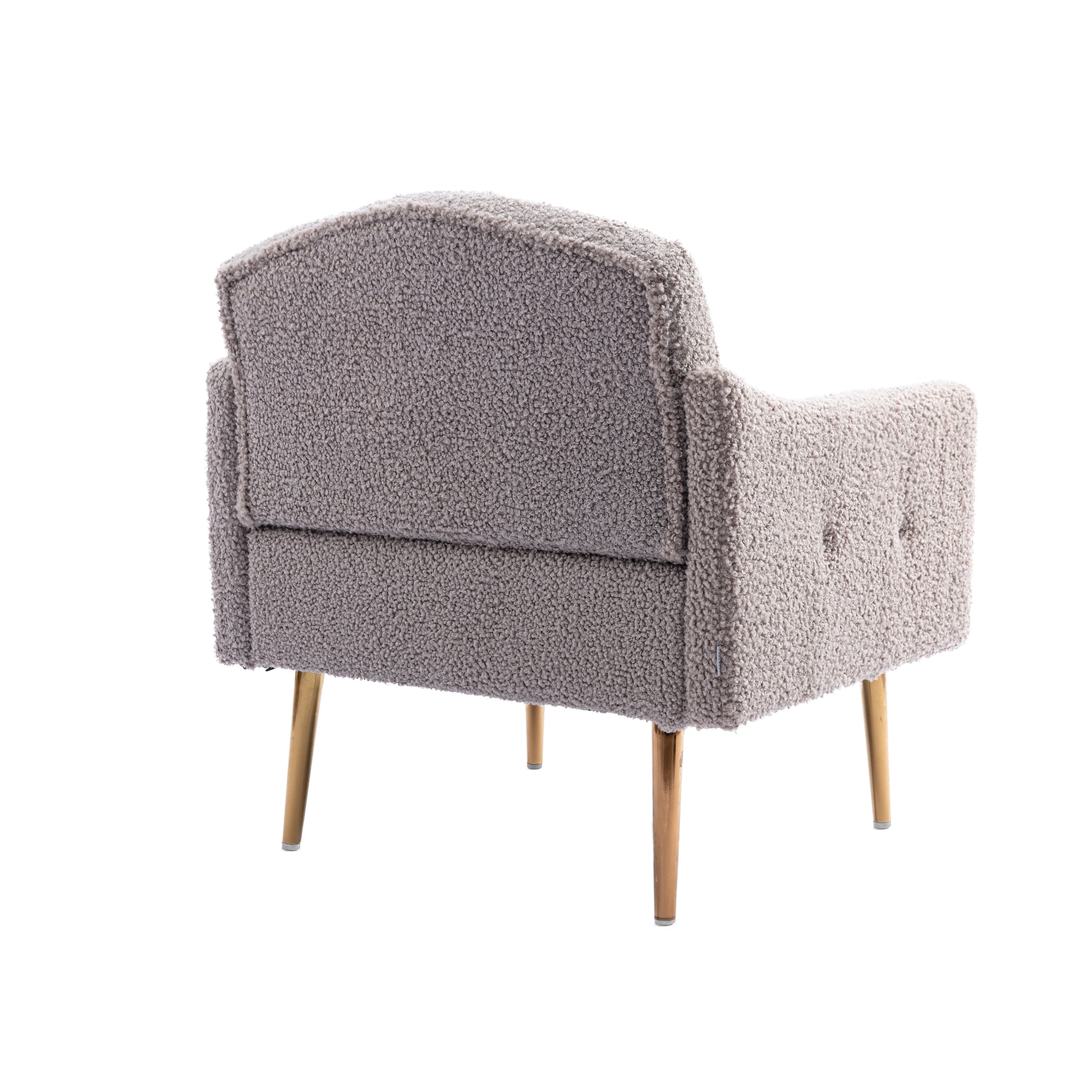 Coolmore Modern Accent Chair With Arms, Tufted Decorative Fabric Armchair With Gold Metal Legs, Upholstered Reading Chair For Living Room Bedroom Office Grey Teddy Grey Teddy Foam Metal