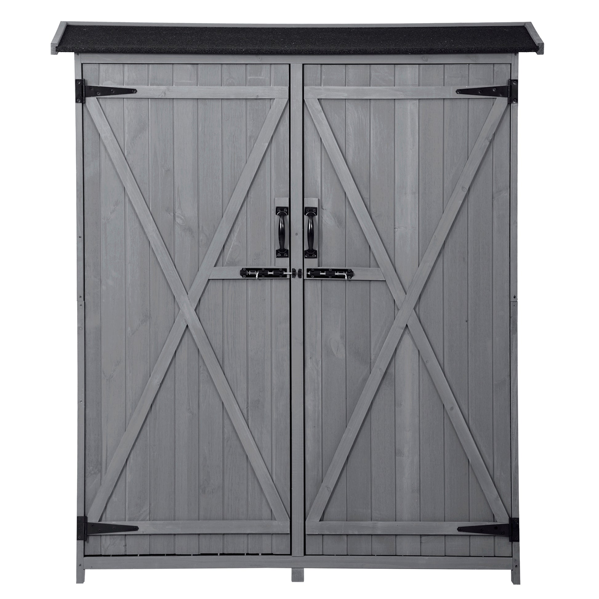 Outdoor 5.3Ft Hx4.6Ft L Wood Storage Shed Tool Organizer,Garden Shed, Storage Cabinet With Waterproof Asphalt Roof, Double Lockable Doors, 3 Tier Shelves For Backyard, Gray Gray Water Resistant Frame Garden & Outdoor Casual Wood Solid Wood