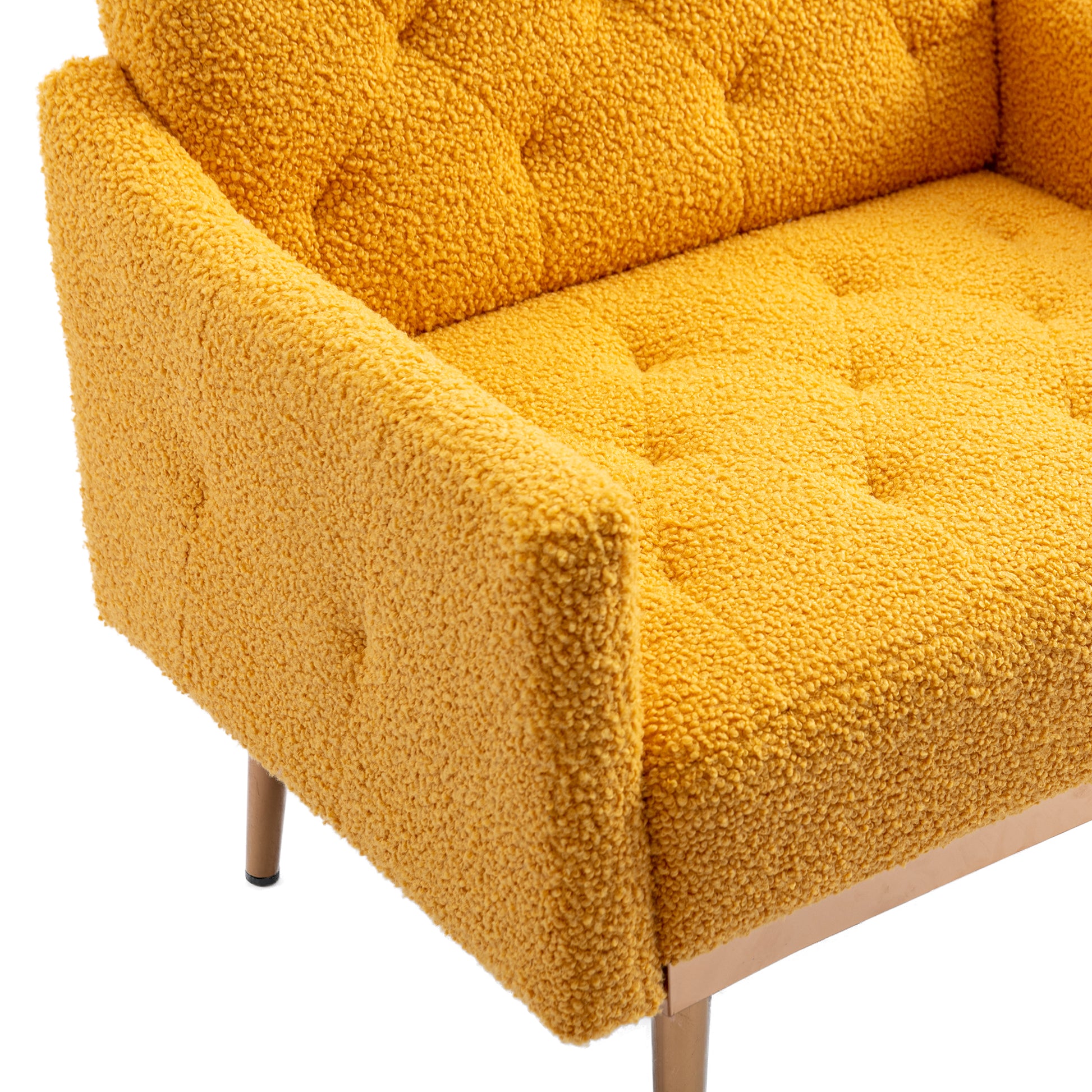 Coolmore Modern Accent Chair With Arms, Tufted Decorative Fabric Armchair With Gold Metal Legs, Upholstered Reading Chair For Living Room Bedroom Office Mustard Teddy Mustard Teddy Foam Metal
