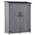 Outdoor 5.3Ft Hx4.6Ft L Wood Storage Shed Tool Organizer,Garden Shed, Storage Cabinet With Waterproof Asphalt Roof, Double Lockable Doors, 3 Tier Shelves For Backyard, Gray Gray Water Resistant Frame Garden & Outdoor Casual Wood Solid Wood