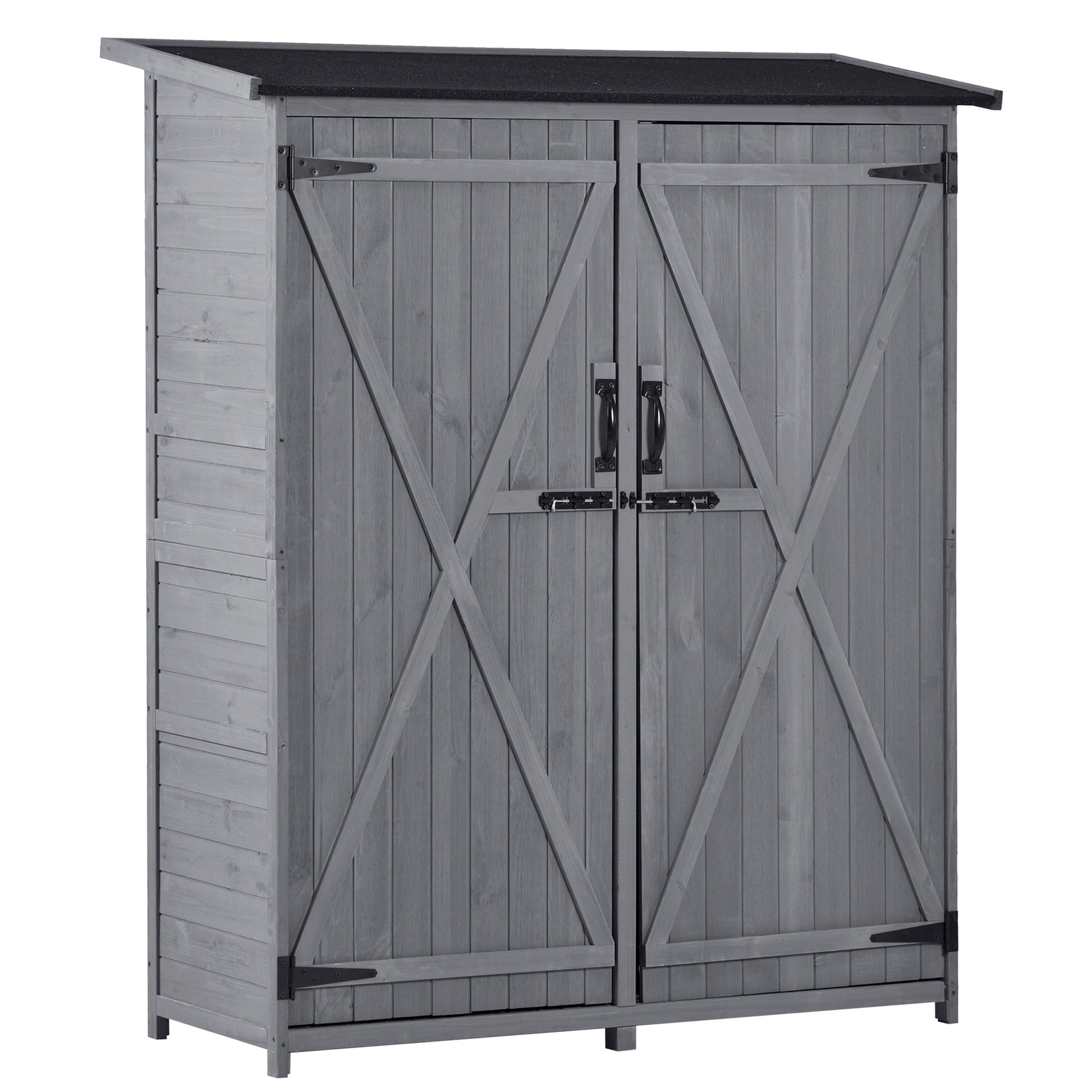 Outdoor 5.3Ft Hx4.6Ft L Wood Storage Shed Tool Organizer,Garden Shed, Storage Cabinet With Waterproof Asphalt Roof, Double Lockable Doors, 3 Tier Shelves For Backyard, Gray Gray Water Resistant Frame Garden & Outdoor Casual Wood Solid Wood