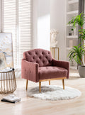 Coolmore Modern Accent Chair With Arms, Tufted Decorative Fabric Armchair With Gold Metal Legs, Upholstered Reading Chair For Living Room Bedroom Office Brush Pink Teddy Brush Pink Teddy Foam Metal