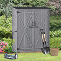 Outdoor 5.3Ft Hx4.6Ft L Wood Storage Shed Tool Organizer,Garden Shed, Storage Cabinet With Waterproof Asphalt Roof, Double Lockable Doors, 3 Tier Shelves For Backyard, Gray Gray Water Resistant Frame Garden & Outdoor Casual Wood Solid Wood