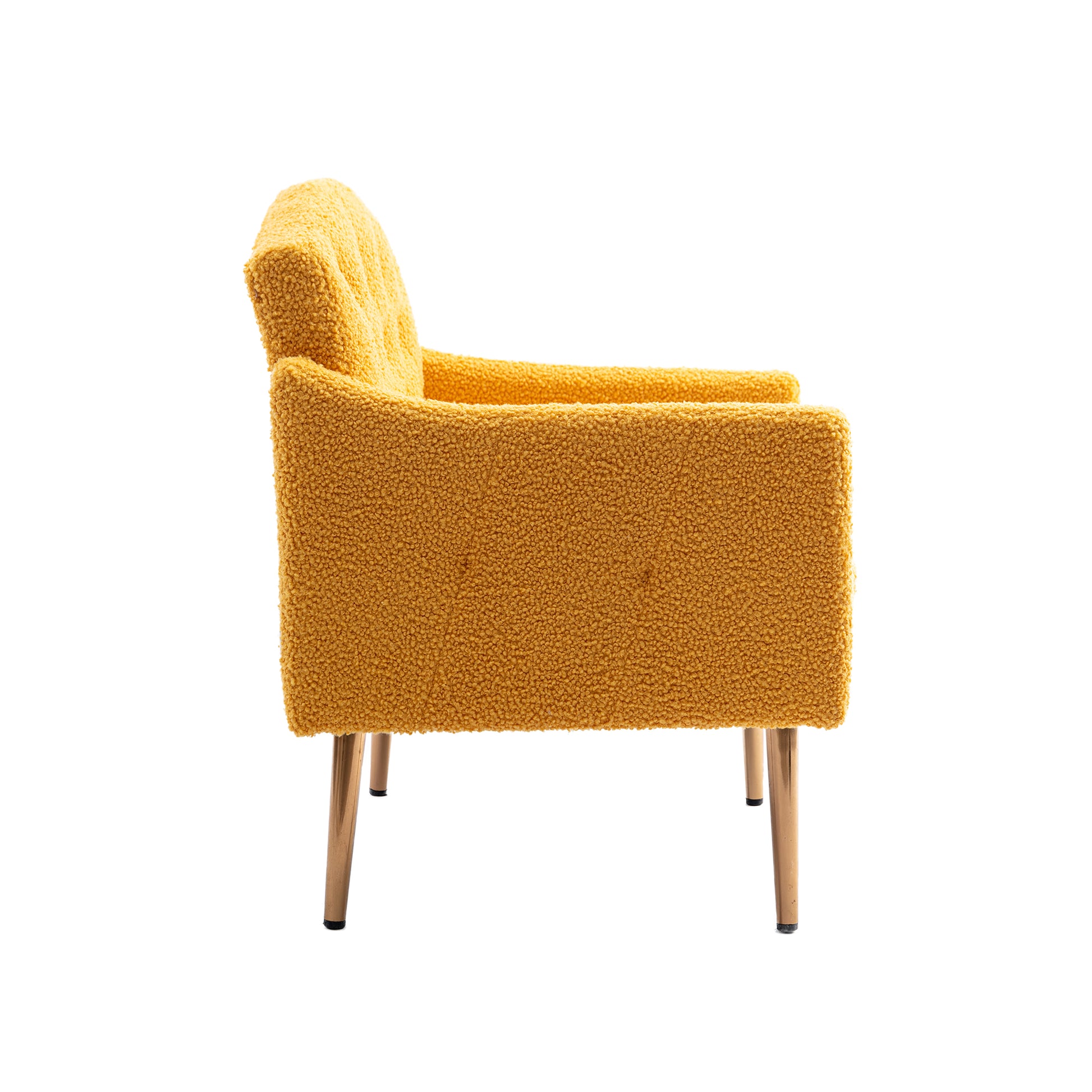 Coolmore Modern Accent Chair With Arms, Tufted Decorative Fabric Armchair With Gold Metal Legs, Upholstered Reading Chair For Living Room Bedroom Office Mustard Teddy Mustard Teddy Foam Metal
