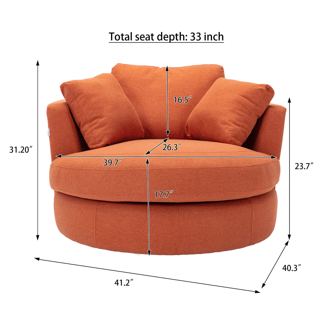Modern Akili Swivel Accent Chair Barrel Chair For Hotel Living Room Modern Leisure Chair Orange Linen