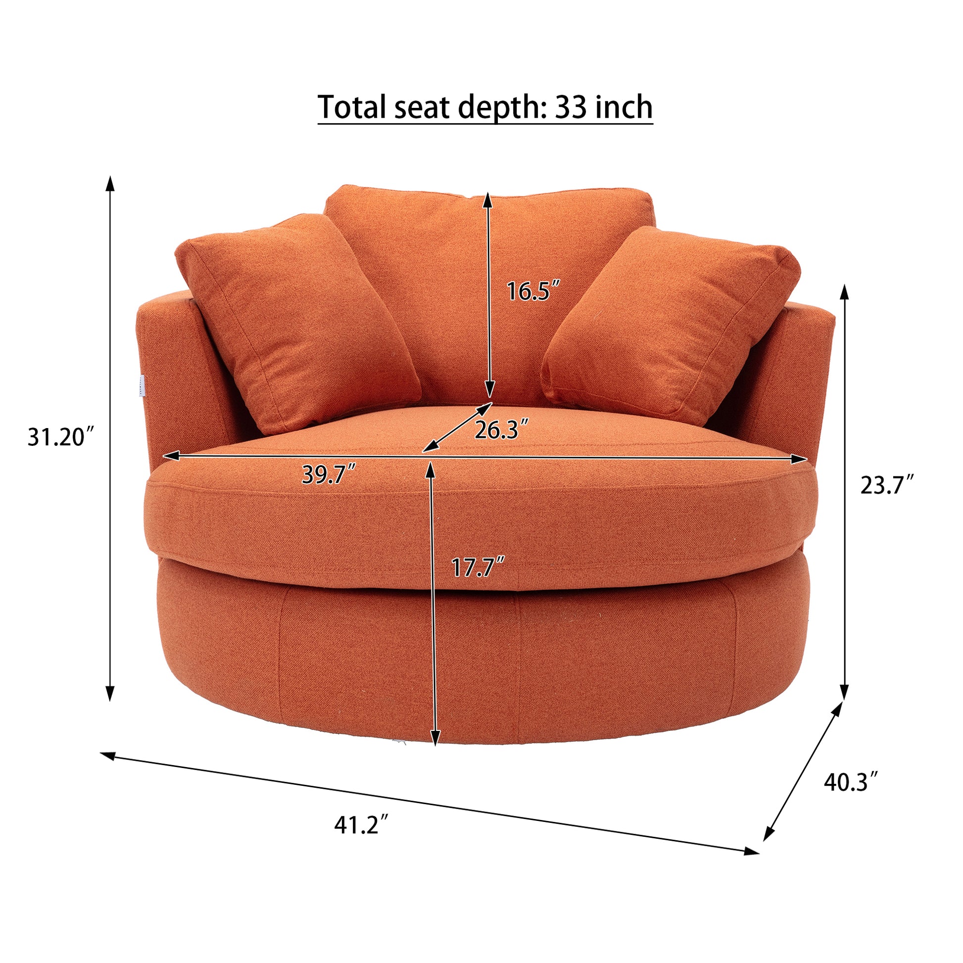 Modern Akili Swivel Accent Chair Barrel Chair For Hotel Living Room Modern Leisure Chair Orange Linen
