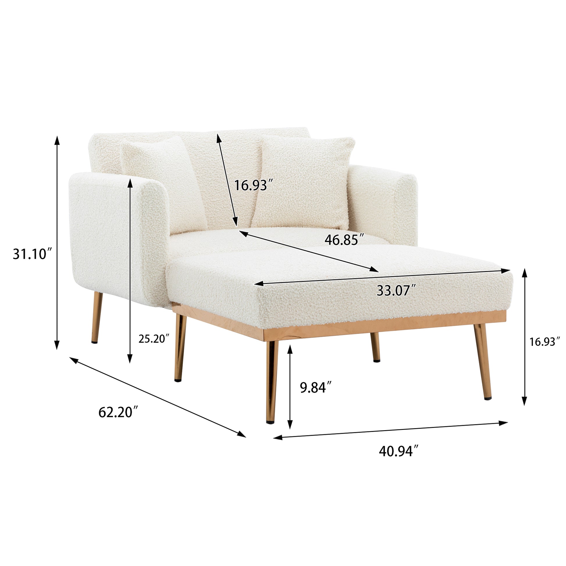 Coolmore Fashionable And Classic Style Chaise Lounge Chair Accent Chair For Living Room, Bedroom Teddy White White Teddy Foam Teddy