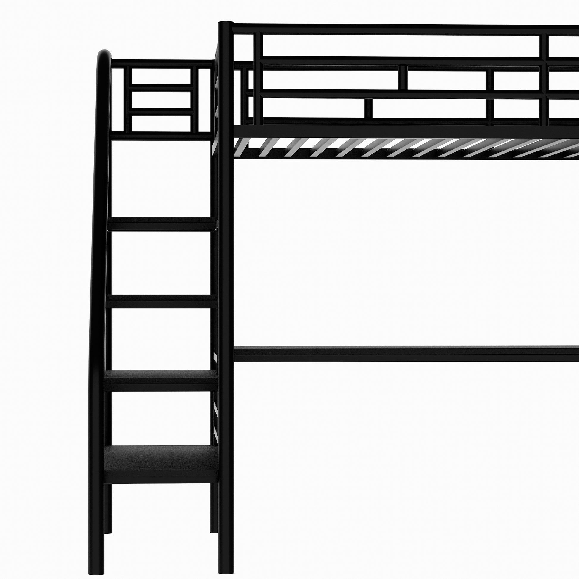 Metal Loft Bed Frame With Desk, No Box Spring Needed,Twin ,Black Twin Black Metal