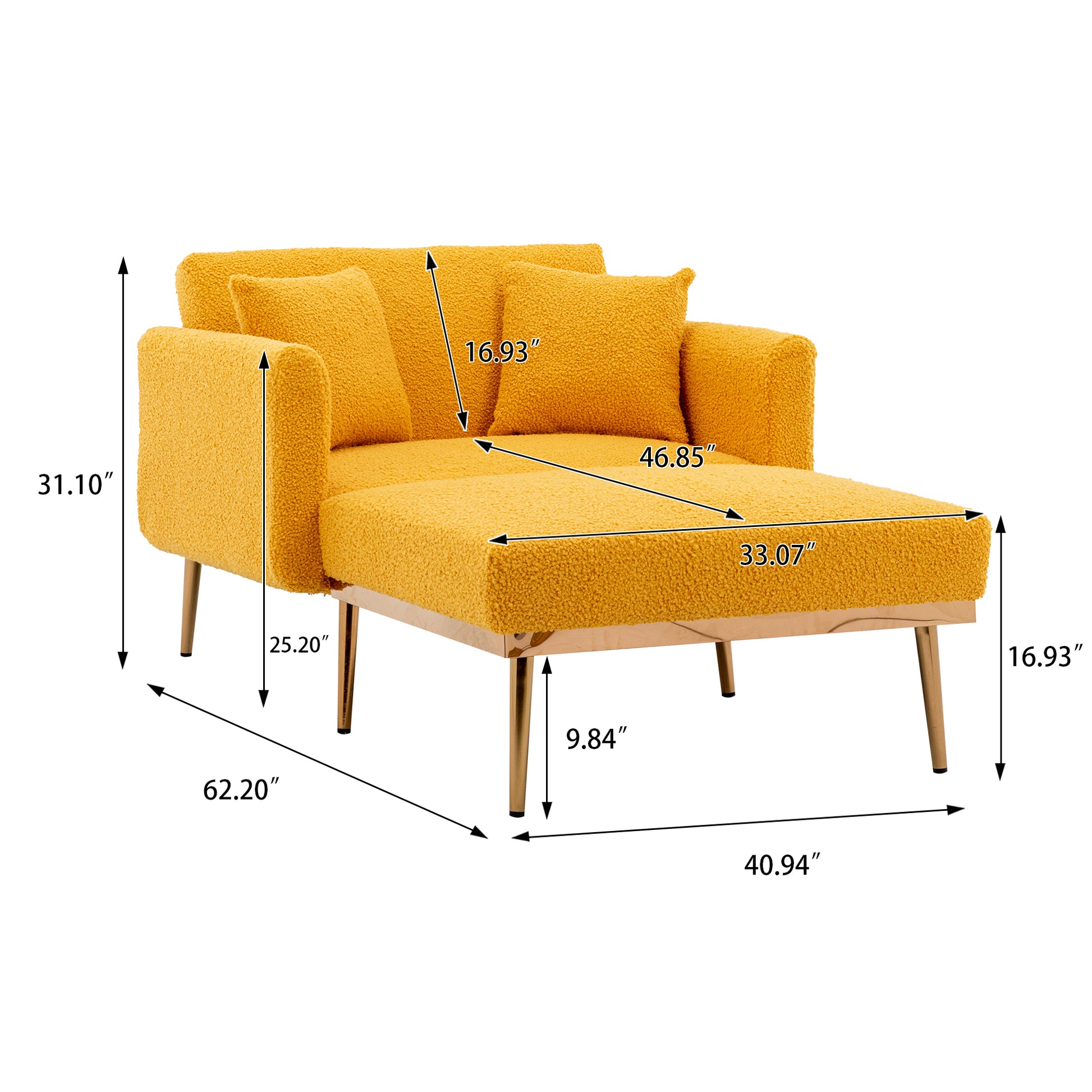 Coolmore Fashionable And Classic Style Chaise Lounge Chair Accent Chair For Living Room, Bedroom Mustard Teddy Mustard Teddy Foam Teddy