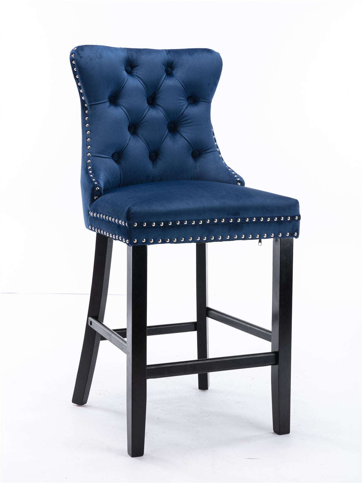Contemporary Velvet Upholstered Barstools With Button Tufted Decoration And Wooden Legs, And Chrome Trim, Leisure Style Bar Chairs,Bar Stools, Set Of 2 Blue ,Sw2002Bl Blue Seats 2 American Design Rubberwood Foam Velvet