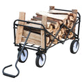 Folding Wagon Garden Shopping Beach Cart Black Black Steel