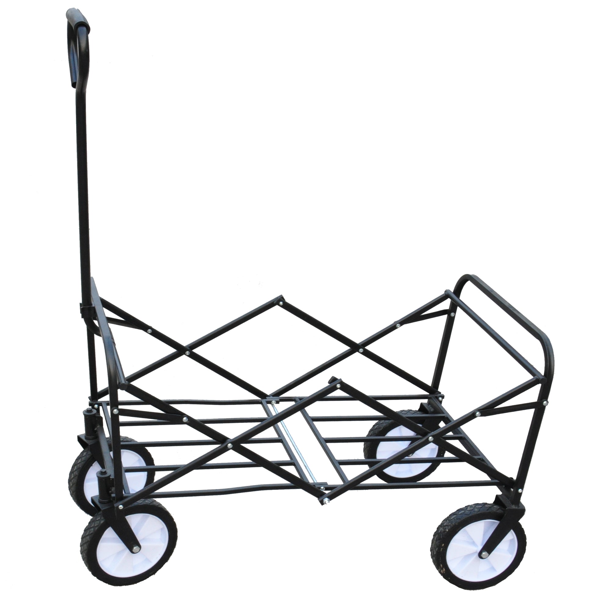 Folding Wagon Garden Shopping Beach Cart Black Black Steel