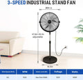 Simple Deluxe 20 Inch Pedestal Standing Fan, High Velocity, Heavy Duty Metal For Industrial, Commercial, Residential, Greenhouse Use, Black Black Metal