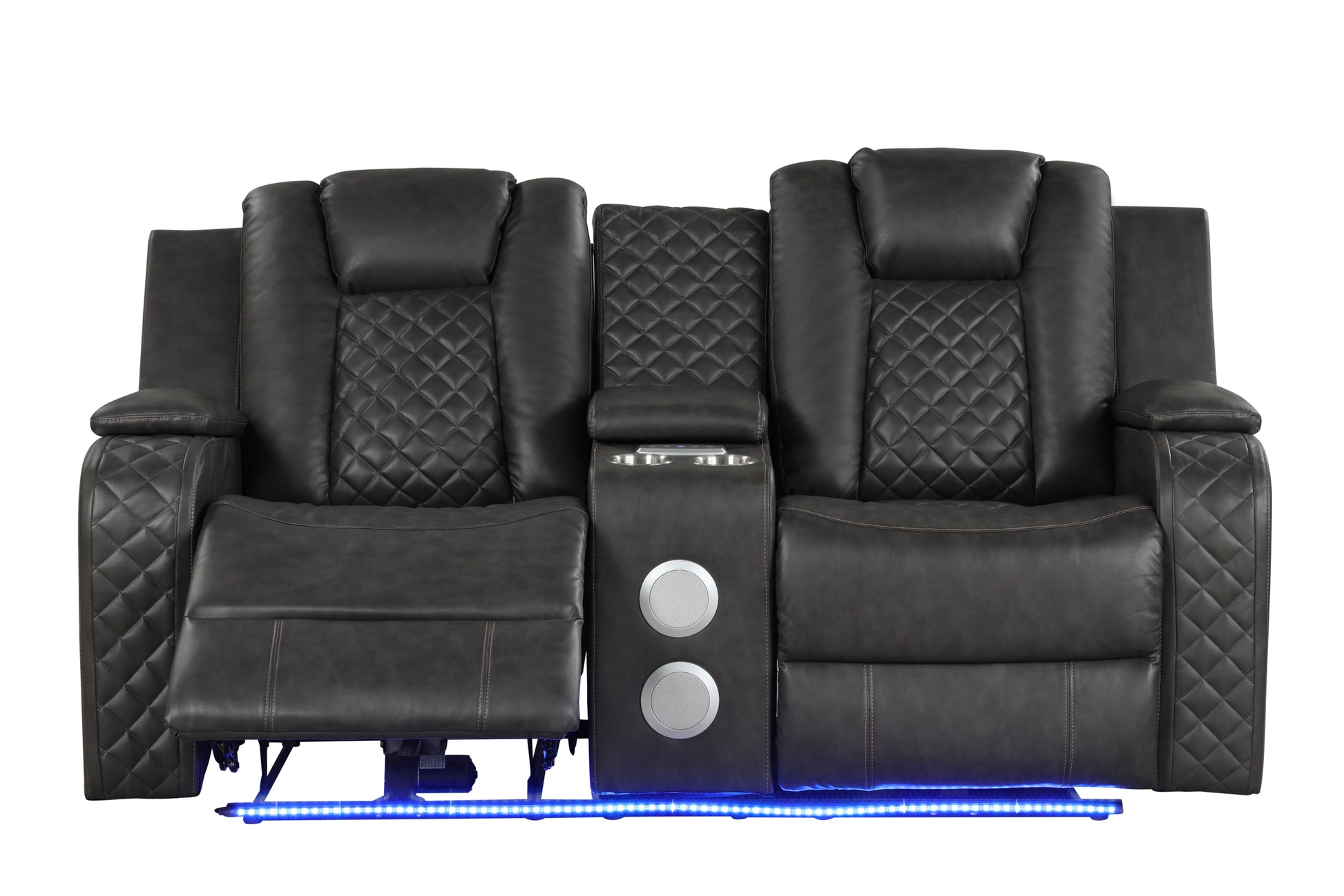 Benz Led & Power Recliner 3 Pc Made With Faux Leather In Gray Grey Faux Leather Metal Primary Living Space Medium Soft Cushion Back Contemporary,Modern Solid Wood Mdf Faux Leather 6 Seat