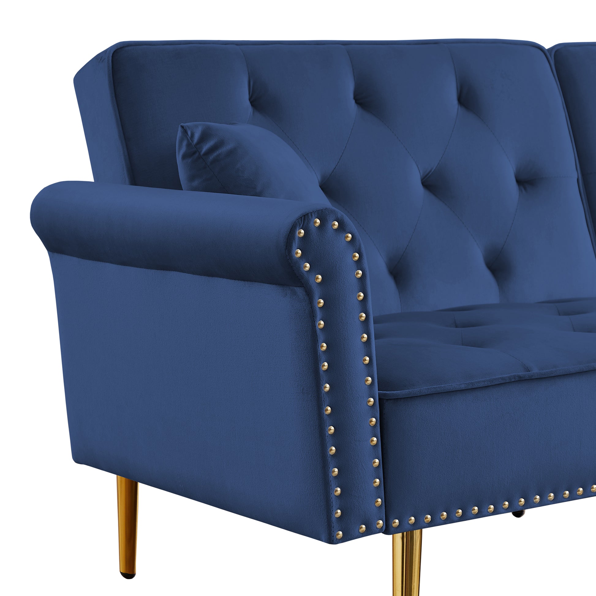 Modern Velvet Upholstered Reversible Sectional Sofa Bedl Shaped Couch With Movable Ottoman And Trim For Living Room. Blue Blue Velvet Wood Tufted Back Foam Velvet 3 Seat