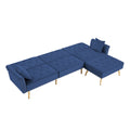 Modern Velvet Upholstered Reversible Sectional Sofa Bedl Shaped Couch With Movable Ottoman And Trim For Living Room. Blue Blue Velvet Wood Tufted Back Foam Velvet 3 Seat